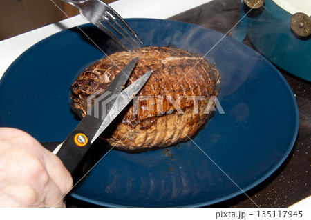 Preparing a stew with pork roll Preparing a stew with pork roll 135117945