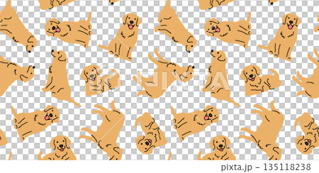 一張可愛的金毛犬插畫的無縫背景圖。 一張可愛的金毛犬插畫的無縫背景圖。 135118238