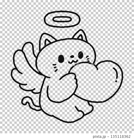 天使貓咪，帶著一顆心－線條畫 135118362