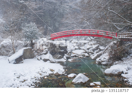 夕森渓谷（冬）：もみじ橋 135118757