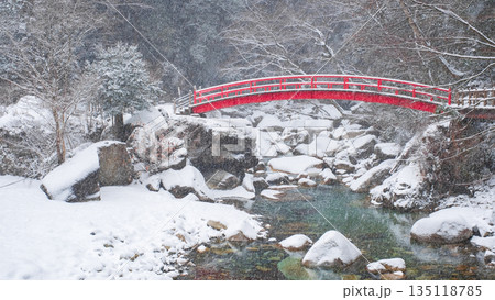 夕森渓谷（冬）：もみじ橋 135118785