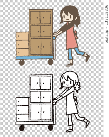 家庭主婦推著一輛小車 135118836