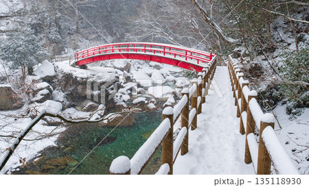 夕森渓谷(冬):もみじ橋 夕森渓谷(冬):もみじ橋 135118930