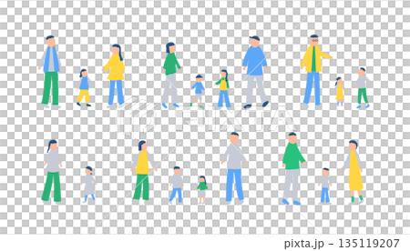 春を過ごす家族のイラストセット 春を過ごす家族のイラストセット 135119207
