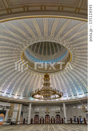 Grand interior of Jame Asr Hassanil Bolkiah Mosque with ornate dome and chandelier, Bandar Seri Begawan, Brunei Grand interior of Jame Asr Hassanil Bolkiah Mosque with ornate dome and chandelier, Bandar Seri Begawan, Brunei 135119345