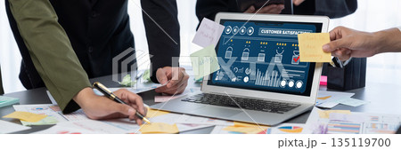 Analyst team use sticky note for creative brainstorm with BI data. Prodigy Analyst team use sticky note for creative brainstorm with BI data. Prodigy 135119700