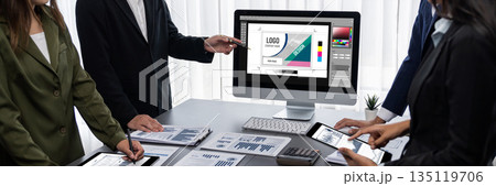 Graphic designer software for modern design of web page and commercial brisk ads 135119706