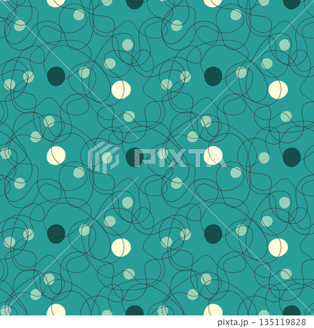 Blue pattern with abstract chemical or physical structures and elements, linear amorphous cells with nuclei or molecules.  135119828