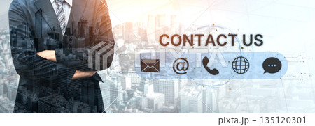 Contact Us Icons Set for Communication, Customer Support, and Help Center Spline 135120301