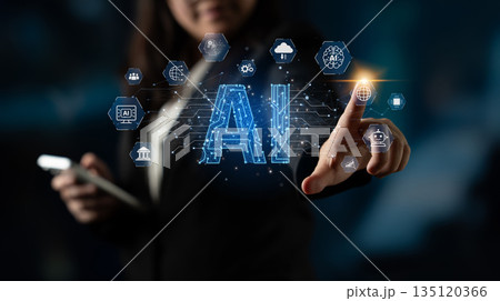AI Brain Processing Data with Generative Artificial Intelligence Concept Spline 135120366