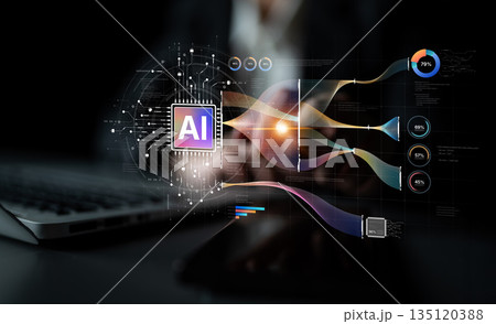 AI Brain Processing Data with Generative Artificial Intelligence Concept Spline 135120388