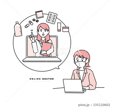 女性医師のオンライン診療イメージイラスト 135120602