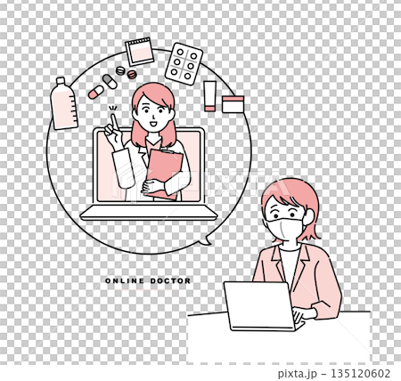 女性医師のオンライン診療イメージイラスト 135120602