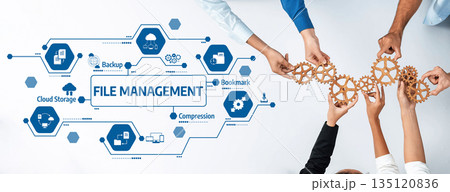 Comprehensive Overview of File Management Strategies with Team Collaborating on Gear Mechanisms for Effective Data Control and Organization. Amity 135120836