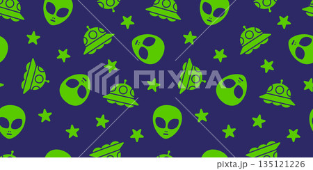 宇宙人とUFOのシームレス背景画像。 135121226