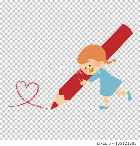 Cute girl holding a pencil Illustration Cute girl holding a pencil Illustration 135121283