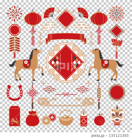 2026年 春節 旧正月 中華風新年のフレームと装飾セット 2026年 春節 旧正月 中華風新年のフレームと装飾セット 135121383