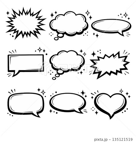 60年代ヴィンテージ風コミック吹き出し・バースト・思考バブルセット 135121519