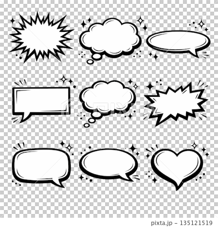 60年代ヴィンテージ風コミック吹き出し・バースト・思考バブルセット 135121519