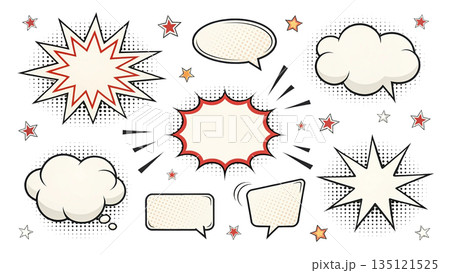 60年代ヴィンテージ風コミック吹き出し・バースト・思考バブルセット 60年代ヴィンテージ風コミック吹き出し・バースト・思考バブルセット 135121525