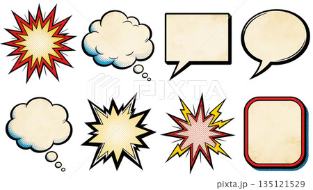 60年代ヴィンテージ風コミック吹き出し・バースト・思考バブルセット 135121529