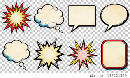 60年代ヴィンテージ風コミック吹き出し・バースト・思考バブルセット 135121529