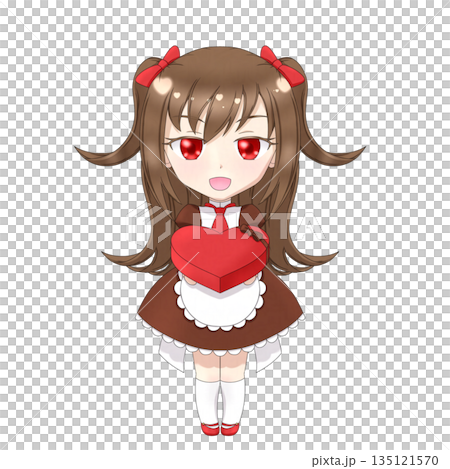 Girl offering chocolate (red) 135121570