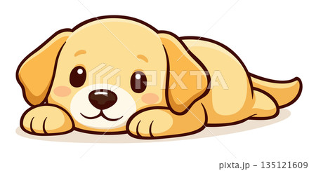 伏せをしているゴールデンレトリバーのかわいい仔犬。 伏せをしているゴールデンレトリバーのかわいい仔犬。 135121609