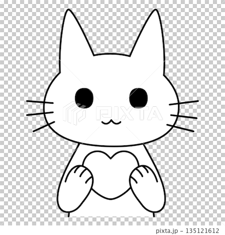 ハートを大切そうに持つ可愛い白猫のイラスト 135121612