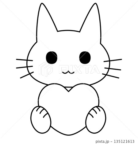 大きなハートを抱えて座る可愛い白猫のイラスト 135121613