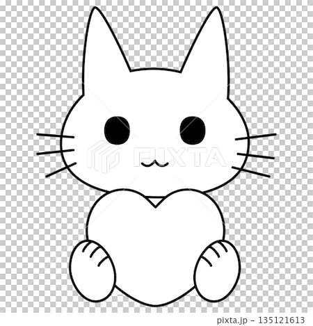 大きなハートを抱えて座る可愛い白猫のイラスト 135121613