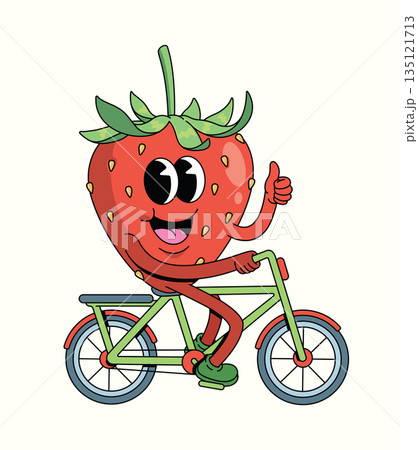 strawberry bicycle groovy cartoon illustration strawberry bicycle groovy cartoon illustration 135121713