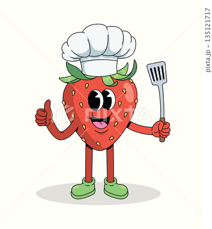 strawberry chef groovy cartoon illustration strawberry chef groovy cartoon illustration 135121717