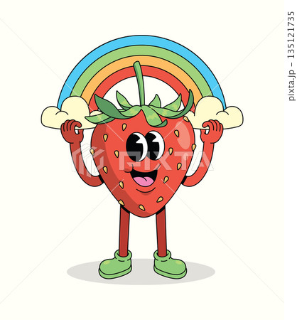 strawberry rainbow groovy cartoon illustration 135121735
