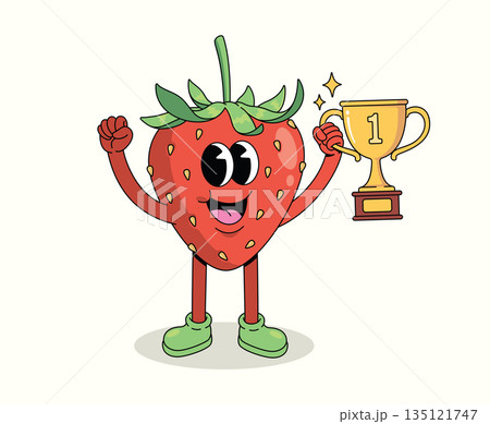 strawberry trophy groovy cartoon illustration strawberry trophy groovy cartoon illustration 135121747
