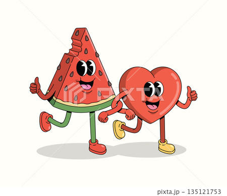 watermelon and love groovy cartoon illustration watermelon and love groovy cartoon illustration 135121753