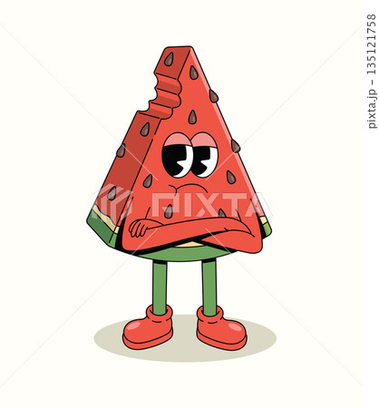 watermelon crossed arms groovy cartoon illustration 135121758