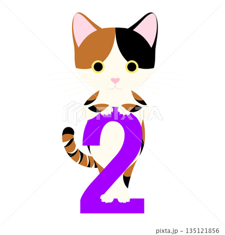 猫の日_数字の「2」によじ登るネコ 猫の日_数字の「2」によじ登るネコ 135121856