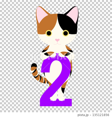 猫の日_数字の「2」によじ登るネコ 猫の日_数字の「2」によじ登るネコ 135121856