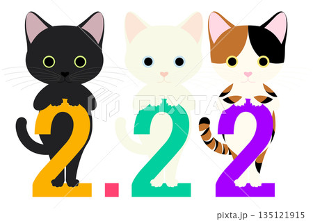 猫の日_数字の「2」によじ登るネコ 猫の日_数字の「2」によじ登るネコ 135121915