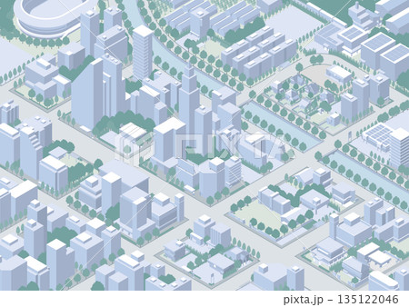街並みの立体図. 都市の景観. アイソメ図で描いた都市. 街並みの立体図. 都市の景観. アイソメ図で描いた都市. 135122046