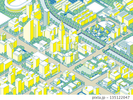街並みの立体図. 都市の景観. アイソメ図で描いた都市. 街並みの立体図. 都市の景観. アイソメ図で描いた都市. 135122047