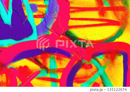 Vibrant Neon Graffiti Abstract in Pink, Purple, Yellow, Blue for 80s, Y2K Street Art Style 135122074