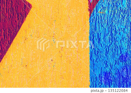 Abstract Textured Wall with Red, Yellow, Blue Color Blocks in Modern Art Style 135122084