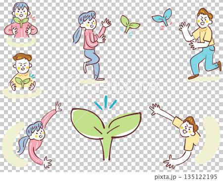 A set of cheerful children, boys and girls, rejoicing in budding and growing, an image of education and hope for the future, hand drawn A set of cheerful children, boys and girls, rejoicing in budding and growing, an image of education and hope for the future, hand drawn 135122195