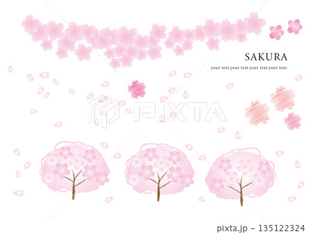 かわいい桜の手描き風イラスト背景素材セット 135122324