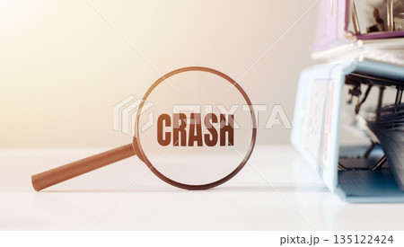 World CRASH message word on a magnifier World CRASH message word on a magnifier 135122424