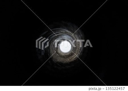 Close-Up View Inside a Gun Barrel Revealing the Rifling Spiral Pattern 135122457