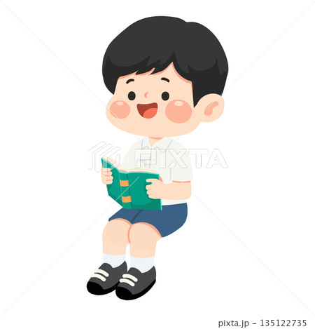 Illustration of Boy Reading a Book Illustration of Boy Reading a Book 135122735