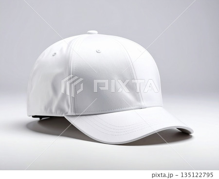 ホワイトの無地のキャップのモックアップサンプル　ファッション　帽子　白背景 135122795
